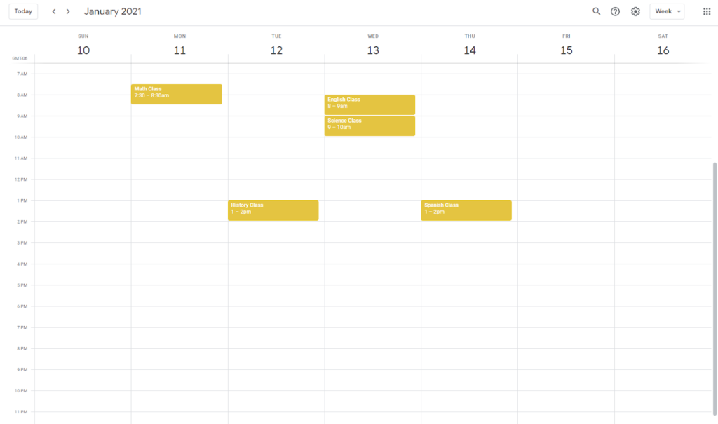 Picture of Example of Minimal Calendar in Google Calendar