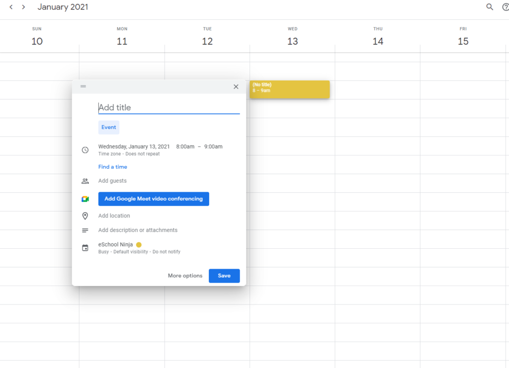 Picture of Adding New Event in Google Calendar